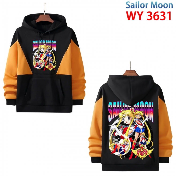 sailormoon Anime black and yellow pure cotton hooded patch pocket sweater from S to 3XL WY-3631-3
