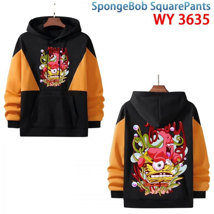 SpongeBob Anime black and yellow pure cotton hooded patch pocket sweater from S to 3XL  WY-3635-3