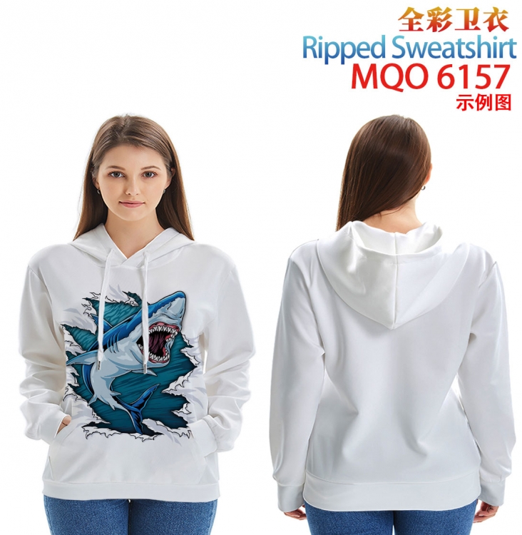 shark Long sleeve hooded patch pocket cotton sweatshirt from 2XS to 4XL
