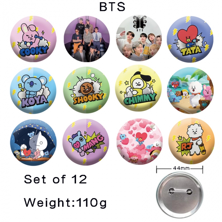 BTS Anime tinplate laser iron badge badge badge 44mm  a set of 12