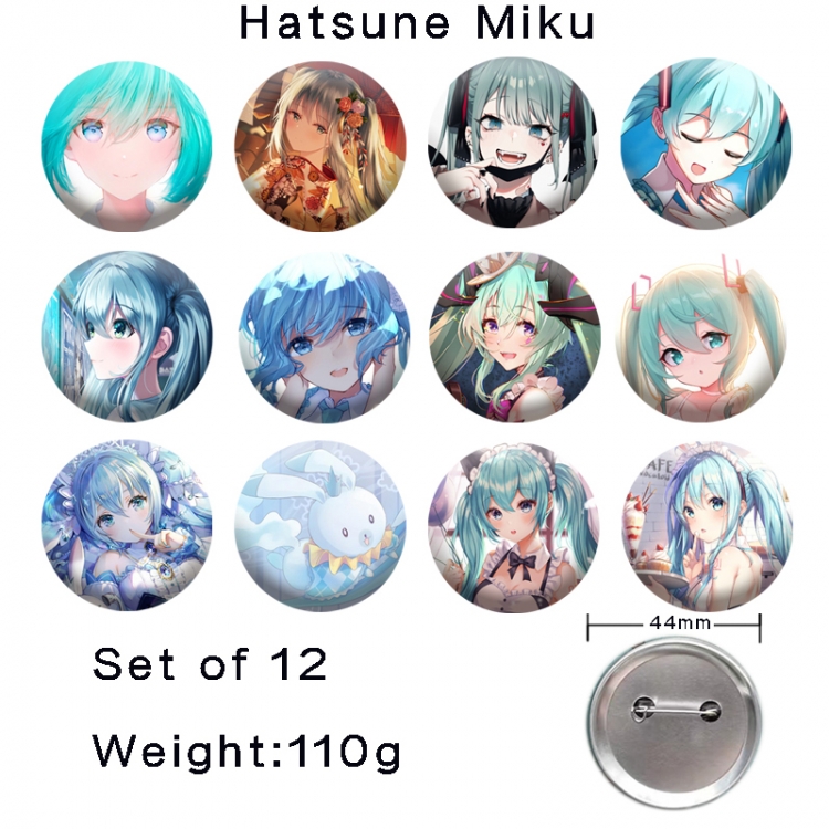 Hatsune Miku Anime tinplate laser iron badge badge badge 44mm  a set of 12