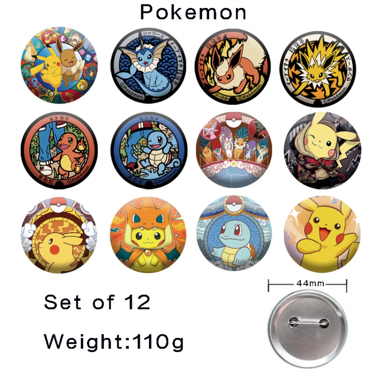 Pokemon Anime tinplate laser iron badge badge badge 44mm  a set of 12