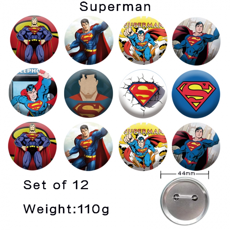 Superman Anime tinplate laser iron badge badge badge 44mm  a set of 12