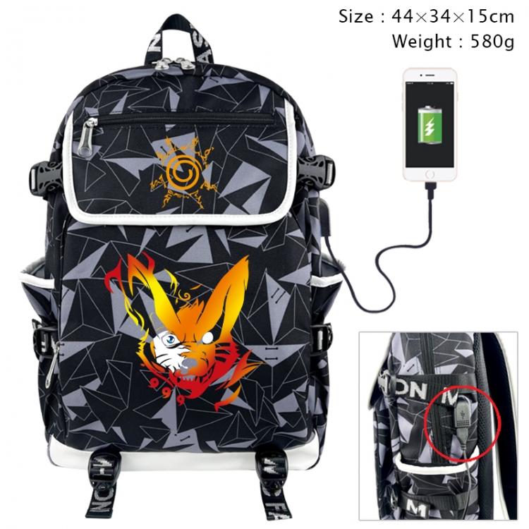 Naruto Anime gray dual data cable backpack and backpack 44X34X15cm 580g