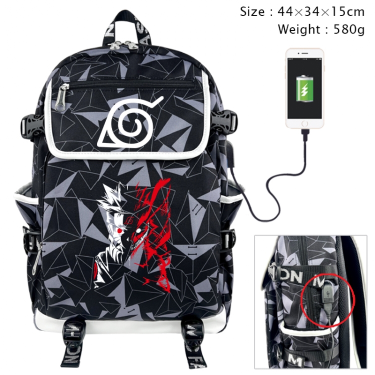 Naruto Anime gray dual data cable backpack and backpack 44X34X15cm 580g