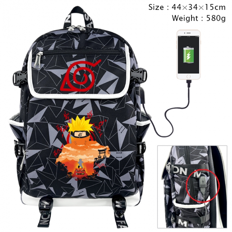 Naruto Anime gray dual data cable backpack and backpack 44X34X15cm 580g