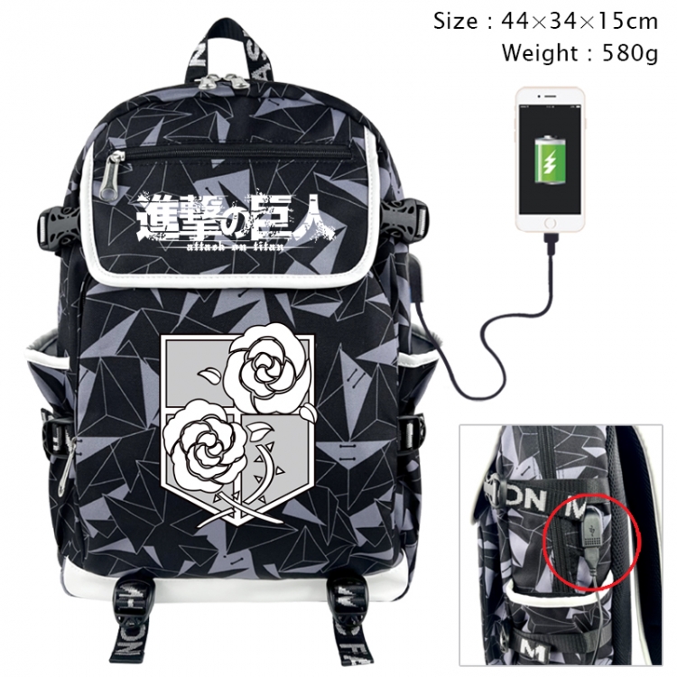 Shingeki no Kyojin Anime gray dual data cable backpack and backpack 44X34X15cm 580g