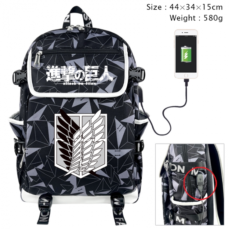 Shingeki no Kyojin Anime gray dual data cable backpack and backpack 44X34X15cm 580g