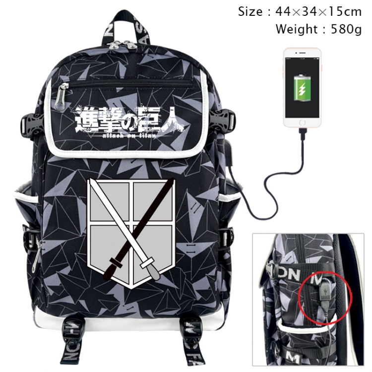 Shingeki no Kyojin Anime gray dual data cable backpack and backpack 44X34X15cm 580g