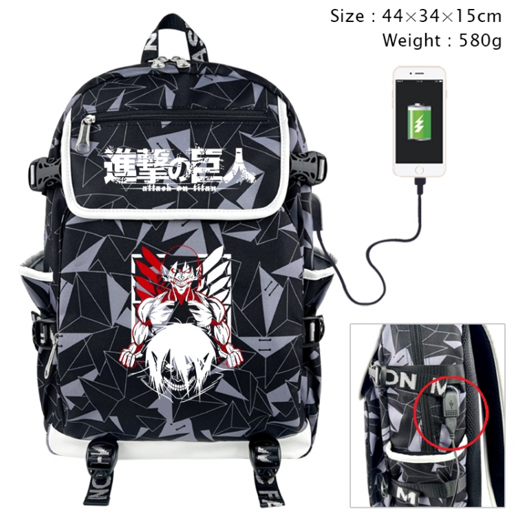 Shingeki no Kyojin Anime gray dual data cable backpack and backpack 44X34X15cm 580g