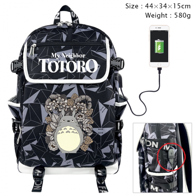 TOTORO Anime gray dual data cable backpack and backpack 44X34X15cm 580g