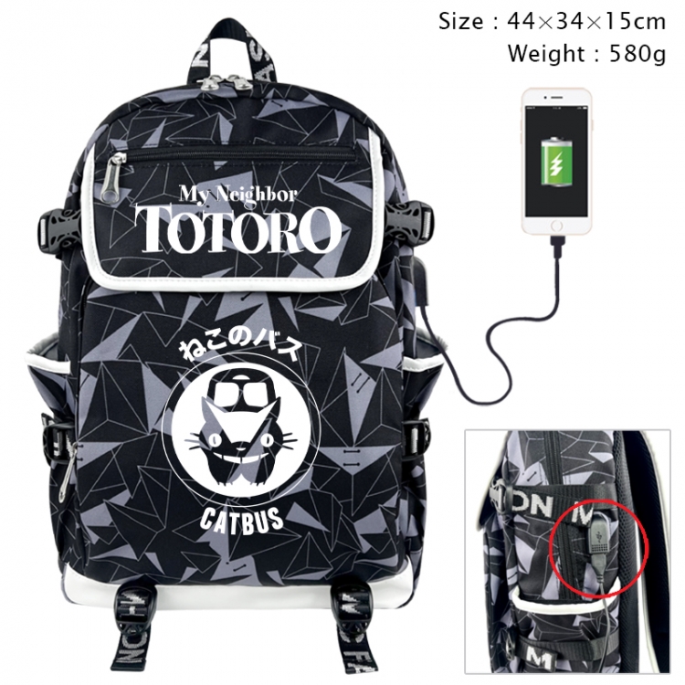 TOTORO Anime gray dual data cable backpack and backpack 44X34X15cm 580g