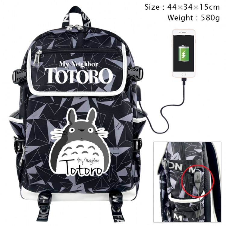 TOTORO Anime gray dual data cable backpack and backpack 44X34X15cm 580g