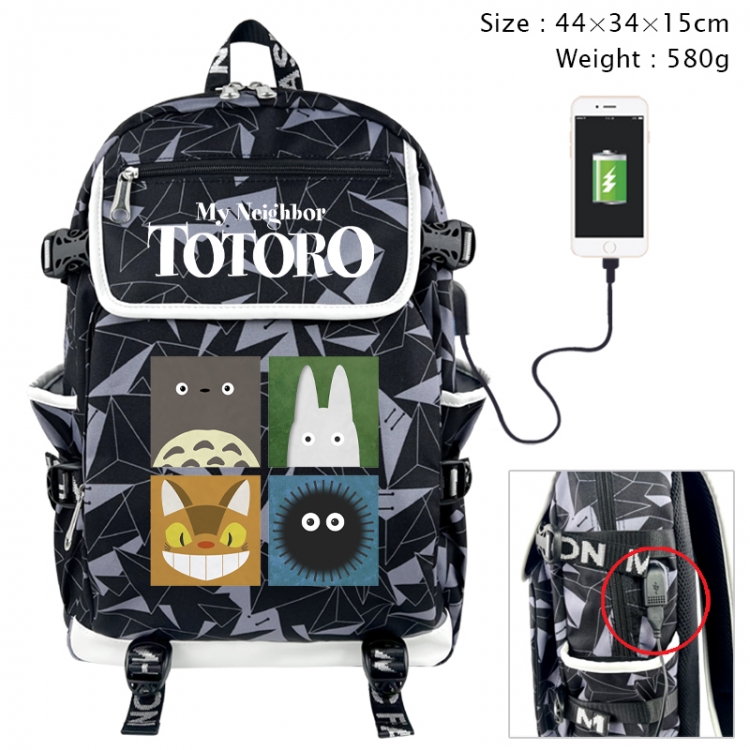 TOTORO Anime gray dual data cable backpack and backpack 44X34X15cm 580g