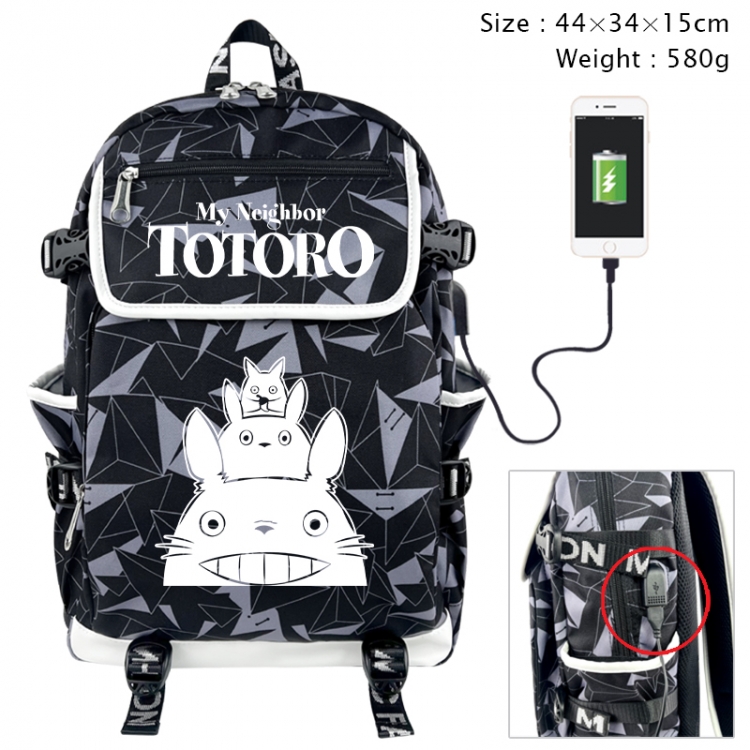 TOTORO Anime gray dual data cable backpack and backpack 44X34X15cm 580g