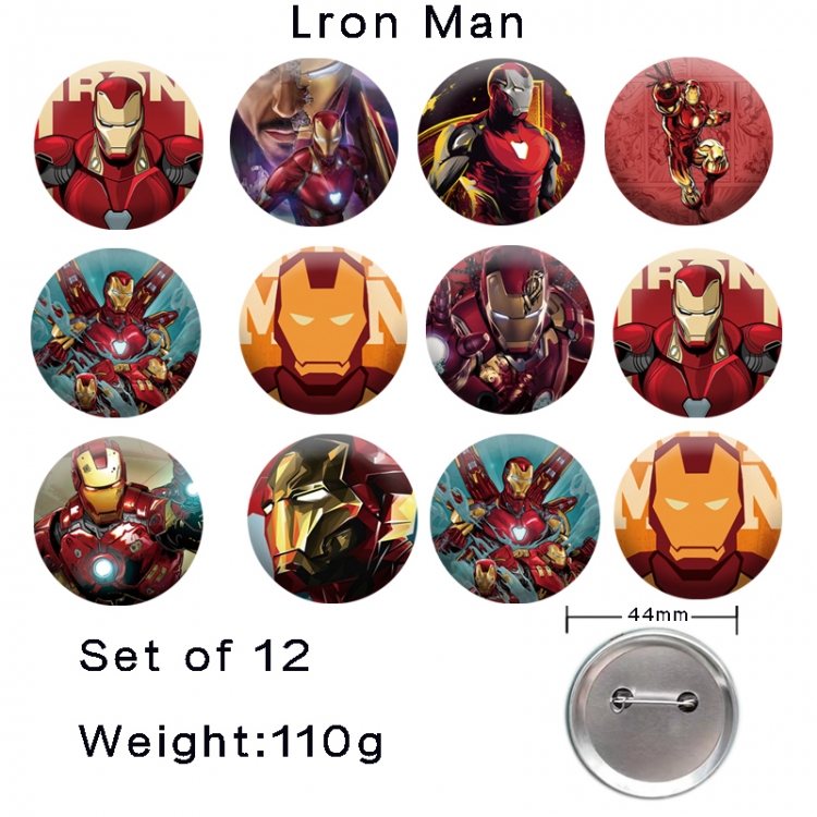 Iron Man Anime tinplate laser iron badge badge badge 44mm  a set of 12