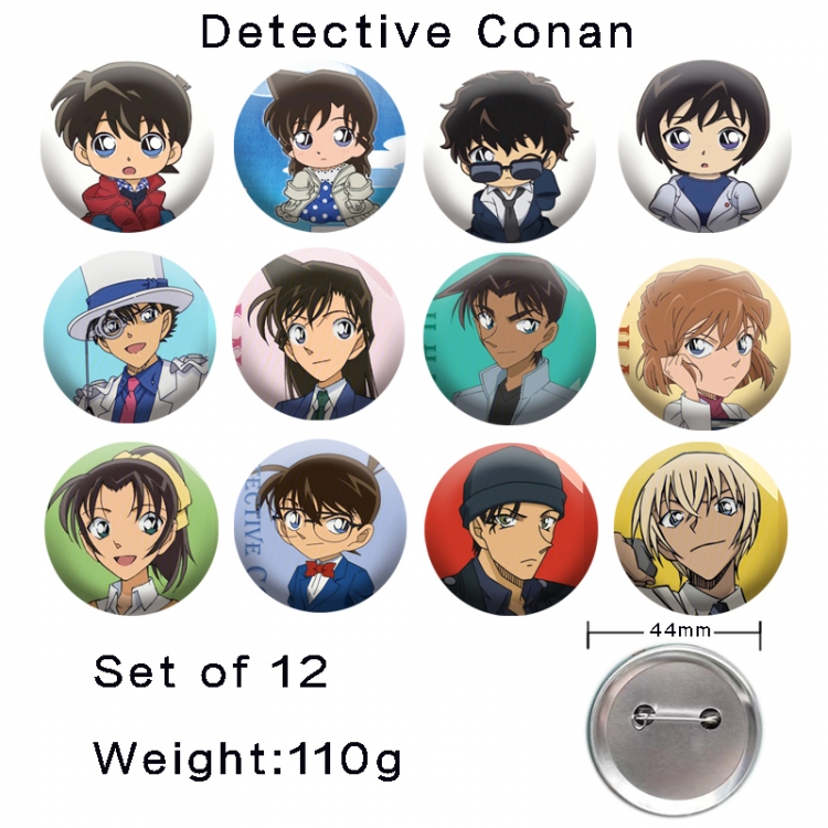 Detective conan Anime tinplate laser iron badge badge badge 44mm  a set of 12