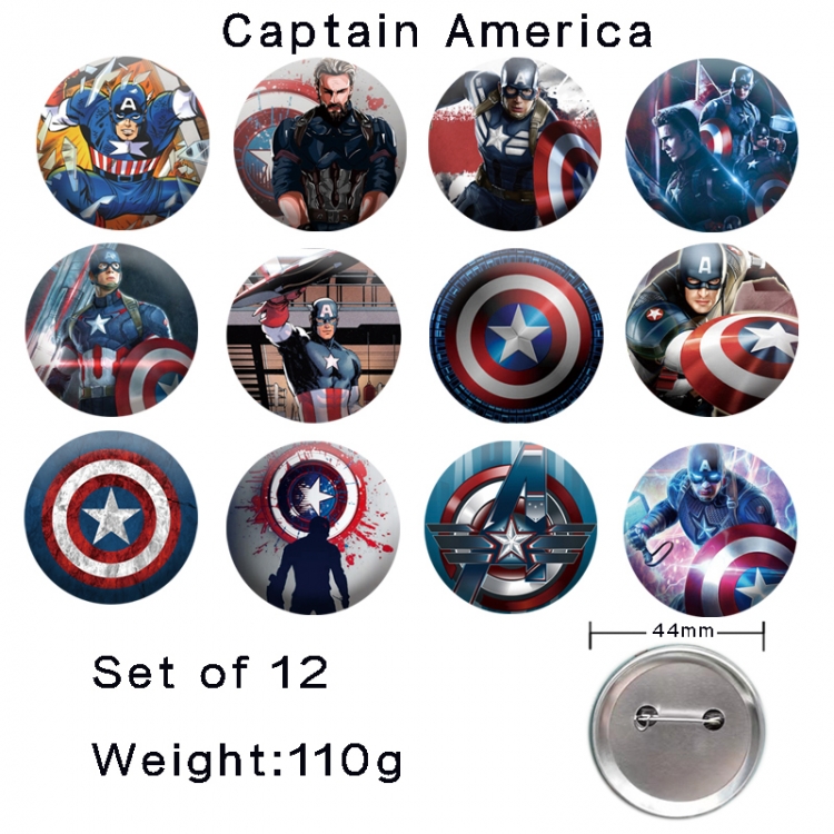 Captain America Anime tinplate laser iron badge badge badge 44mm  a set of 12