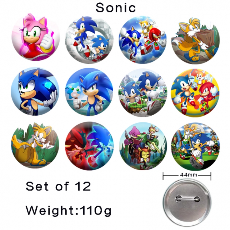 Sonic The Hedgehog Anime tinplate laser iron badge badge badge 44mm  a set of 12