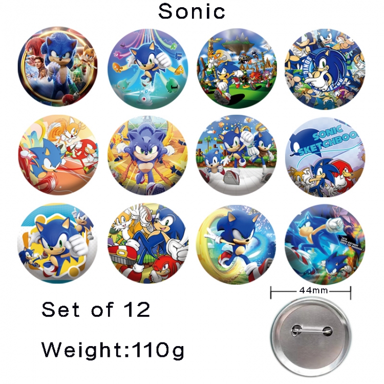 Sonic The Hedgehog Anime tinplate laser iron badge badge badge 44mm  a set of 12