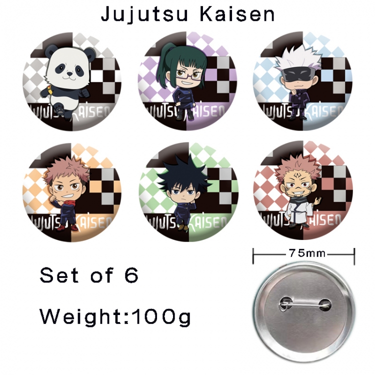 Jujutsu Kaisen Anime tinplate laser iron badge badge badge 75mm  a set of 6