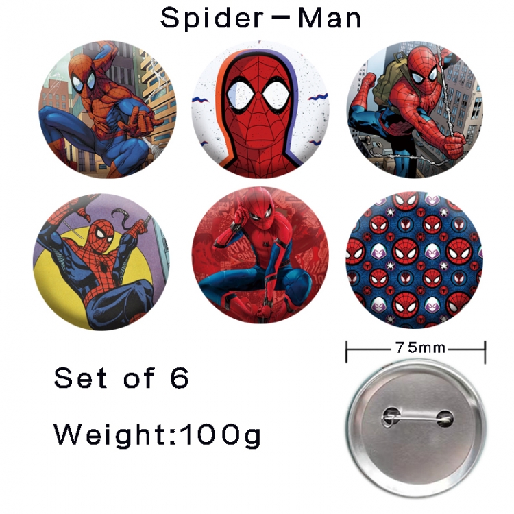 Spiderman Anime tinplate laser iron badge badge badge 75mm  a set of 6