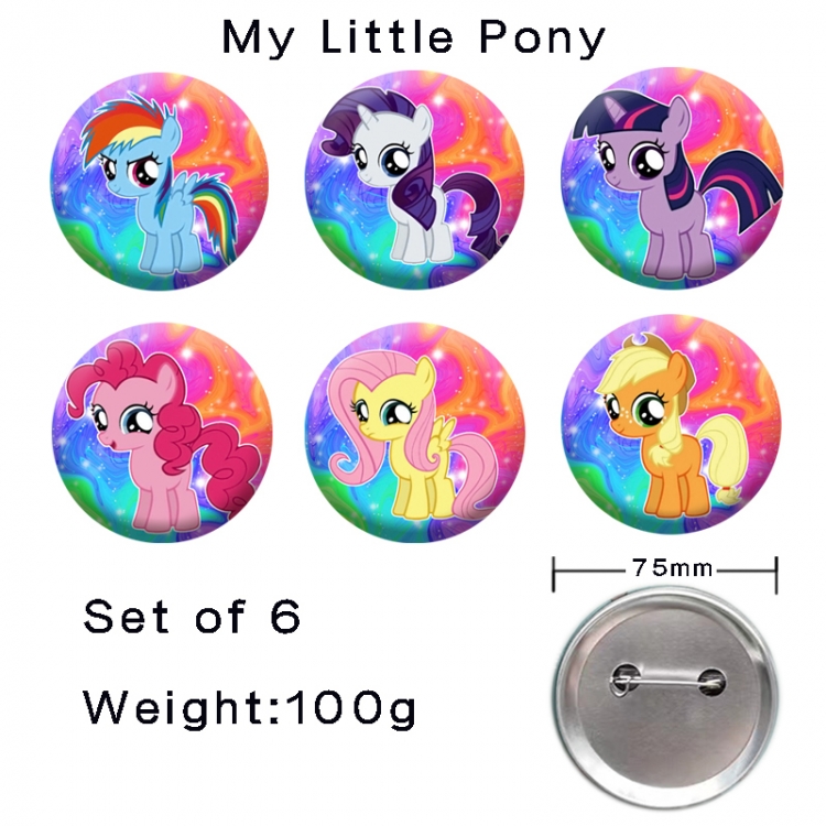 My Little Pony Anime tinplate laser iron badge badge badge 75mm  a set of 6