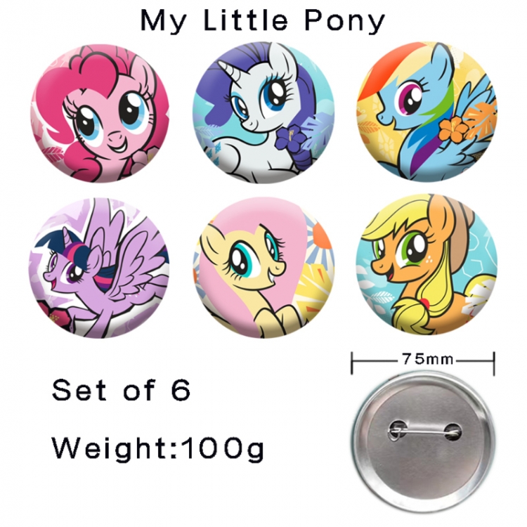 My Little Pony Anime tinplate laser iron badge badge badge 75mm  a set of 6