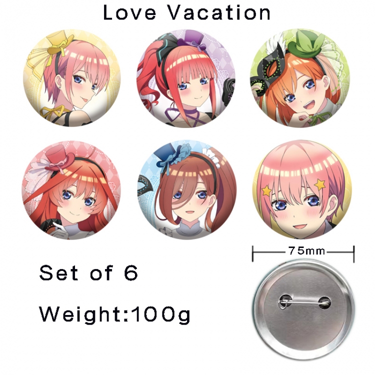 The Quintessential Qunintupiets Anime tinplate laser iron badge badge badge 75mm  a set of 6