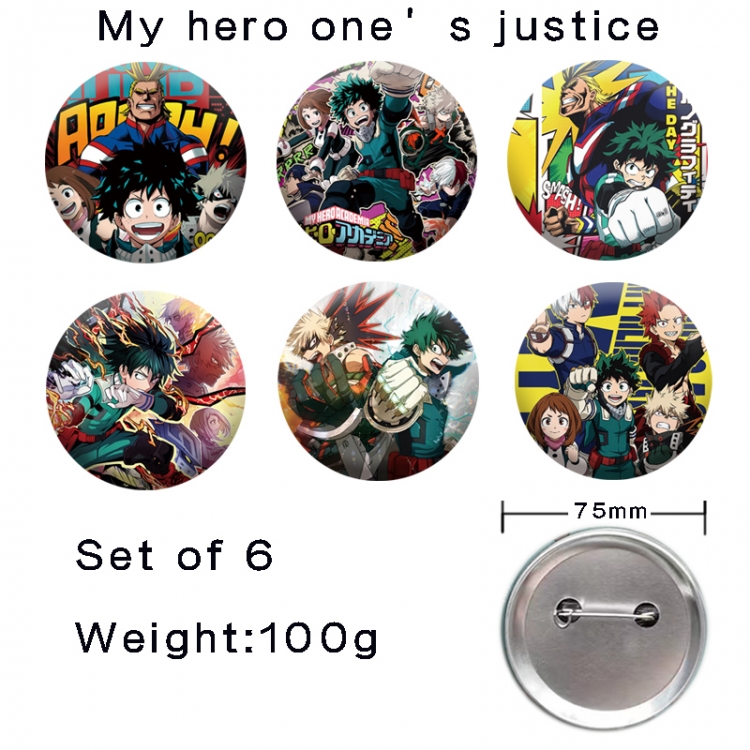 My Hero Academia Anime tinplate laser iron badge badge badge 75mm  a set of 6