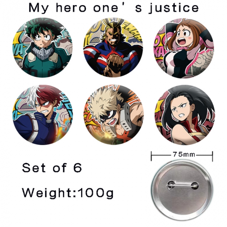 My Hero Academia Anime tinplate laser iron badge badge badge 75mm  a set of 6