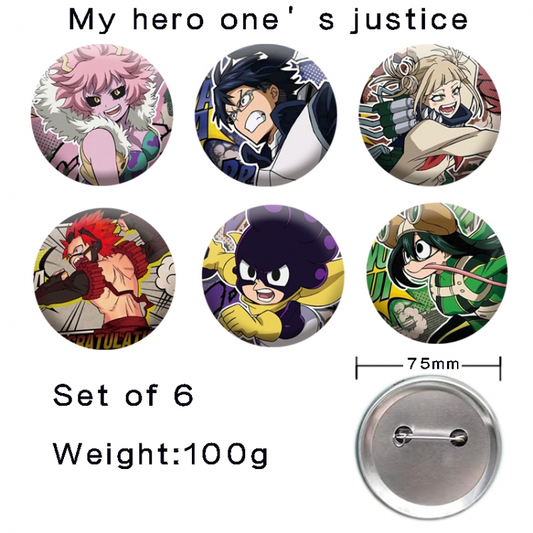 My Hero Academia Anime tinplate laser iron badge badge badge 75mm  a set of 6