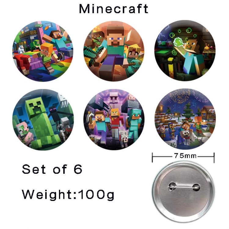 Minecraft Anime tinplate laser iron badge badge badge 75mm  a set of 6