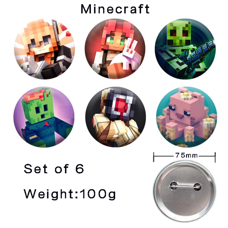 Minecraft Anime tinplate laser iron badge badge badge 75mm  a set of 6