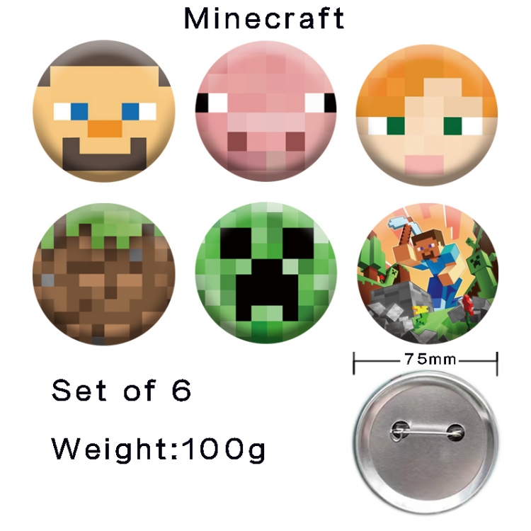 Minecraft Anime tinplate laser iron badge badge badge 75mm  a set of 6