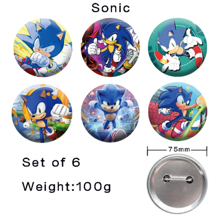 Sonic The Hedgehog Anime tinplate laser iron badge badge badge 75mm  a set of 6