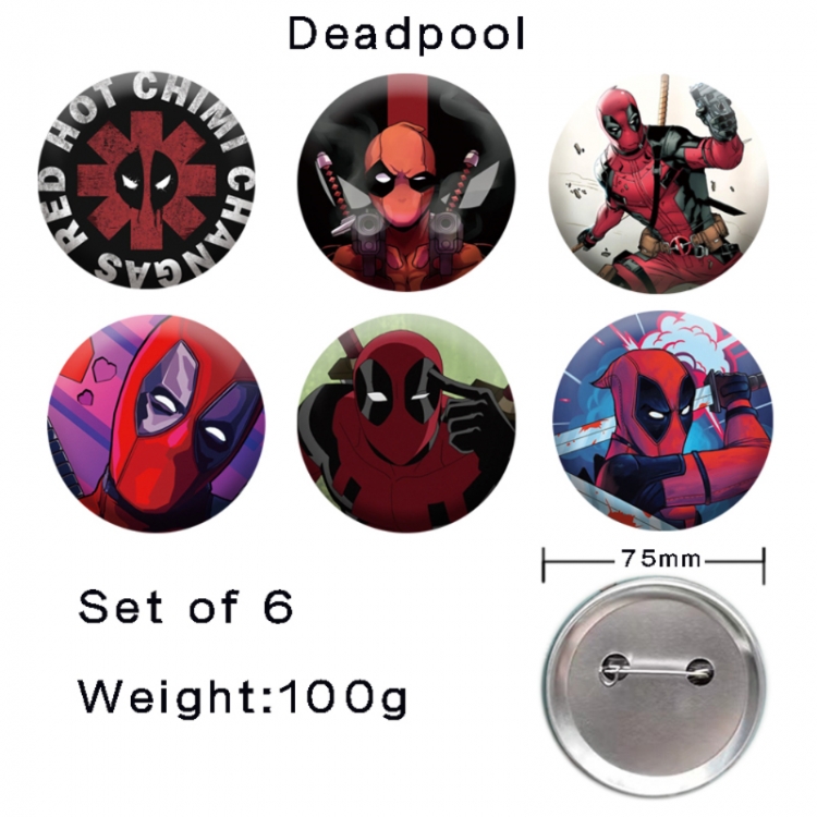 Deadpool Anime tinplate laser iron badge badge badge 75mm  a set of 6