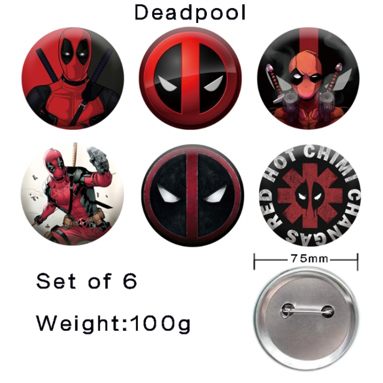 Deadpool Anime tinplate laser iron badge badge badge 75mm  a set of 6