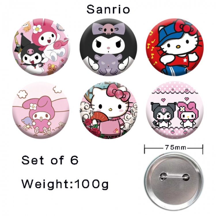 sanrio Anime tinplate laser iron badge badge badge 75mm  a set of 6