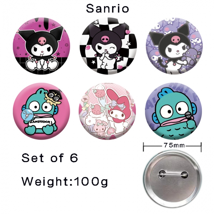 sanrio Anime tinplate laser iron badge badge badge 75mm  a set of 6