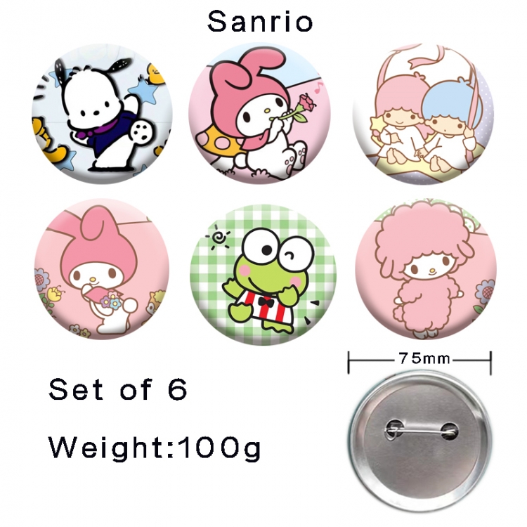 sanrio Anime tinplate laser iron badge badge badge 75mm  a set of 6