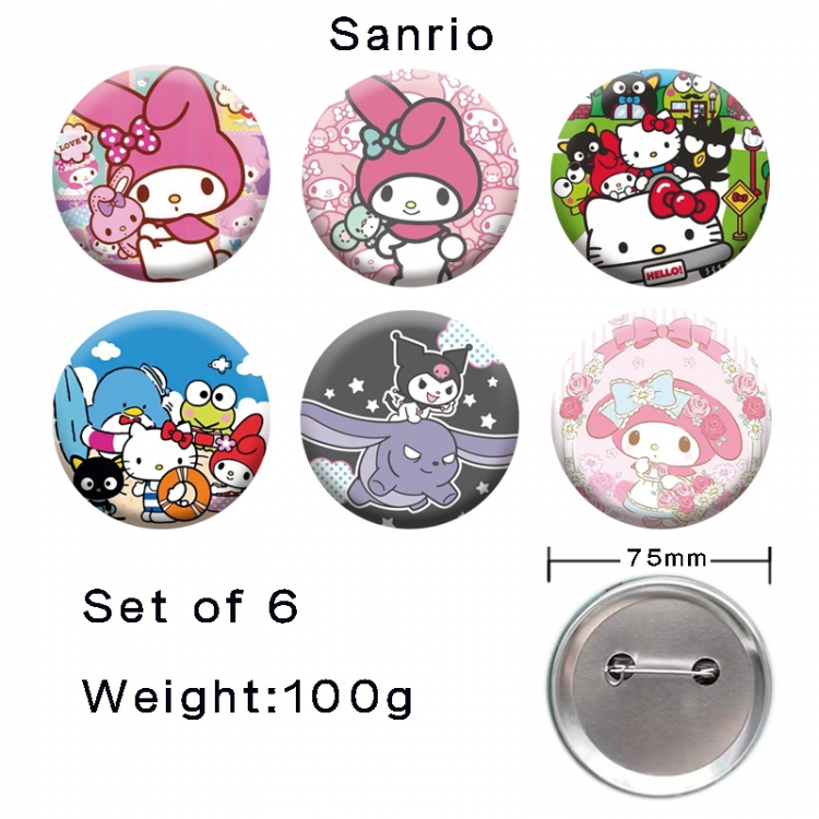 sanrio Anime tinplate laser iron badge badge badge 75mm  a set of 6