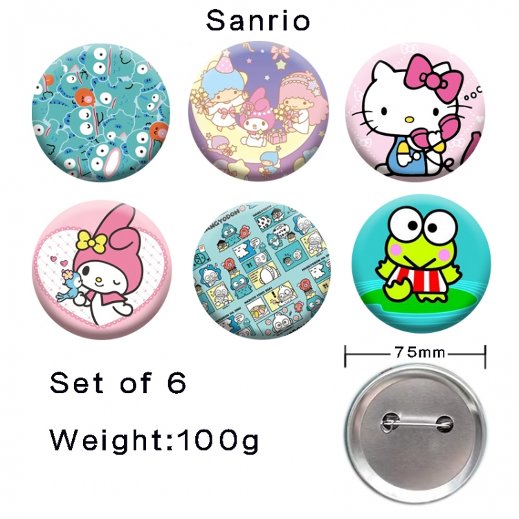 sanrio Anime tinplate laser iron badge badge badge 75mm  a set of 6