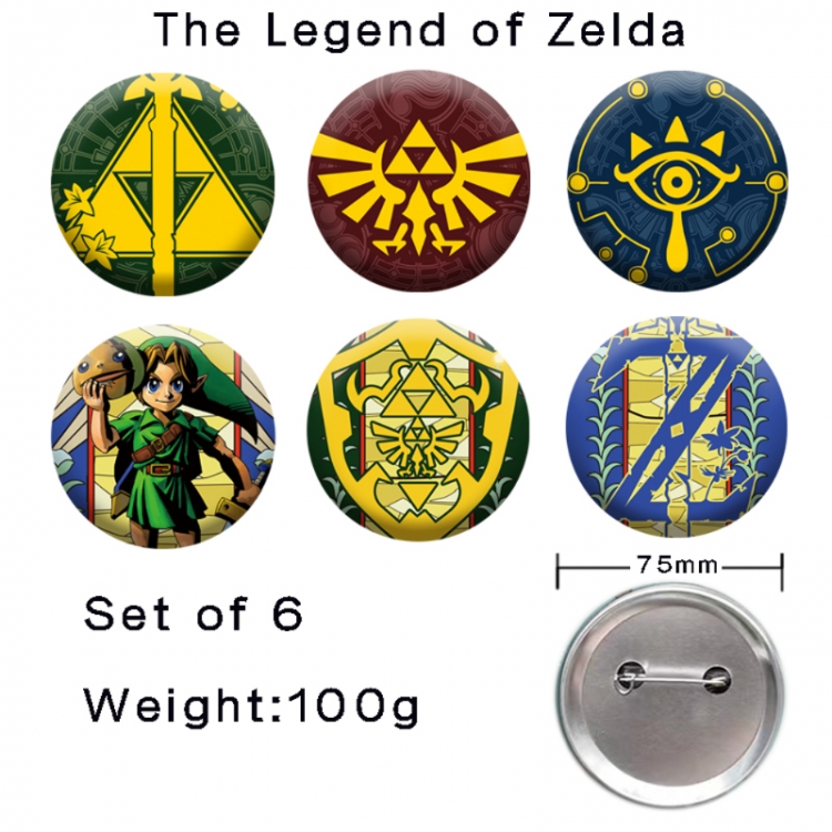 The Legend of Zelda Anime tinplate laser iron badge badge badge 75mm  a set of 6