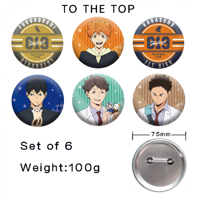 Haikyuu!! Anime tinplate laser iron badge badge badge 75mm  a set of 6