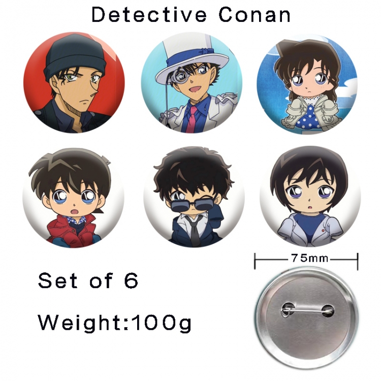 Detective conan Anime tinplate laser iron badge badge badge 75mm  a set of 6