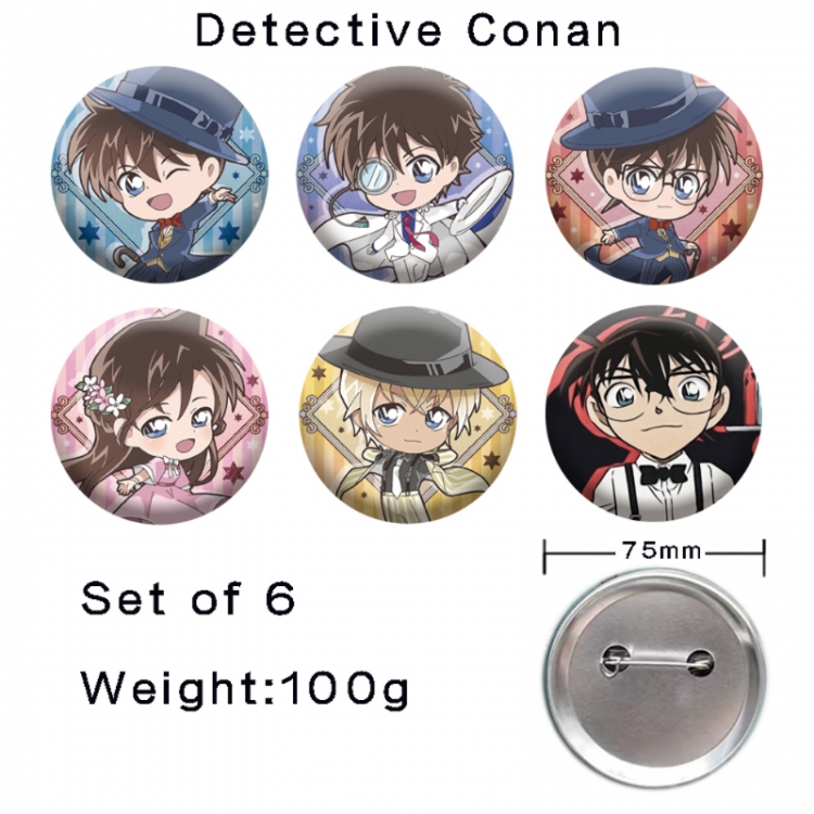 Detective conan Anime tinplate laser iron badge badge badge 75mm  a set of 6