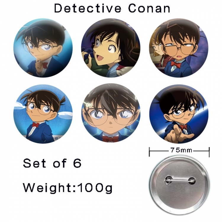 Detective conan Anime tinplate laser iron badge badge badge 75mm  a set of 6