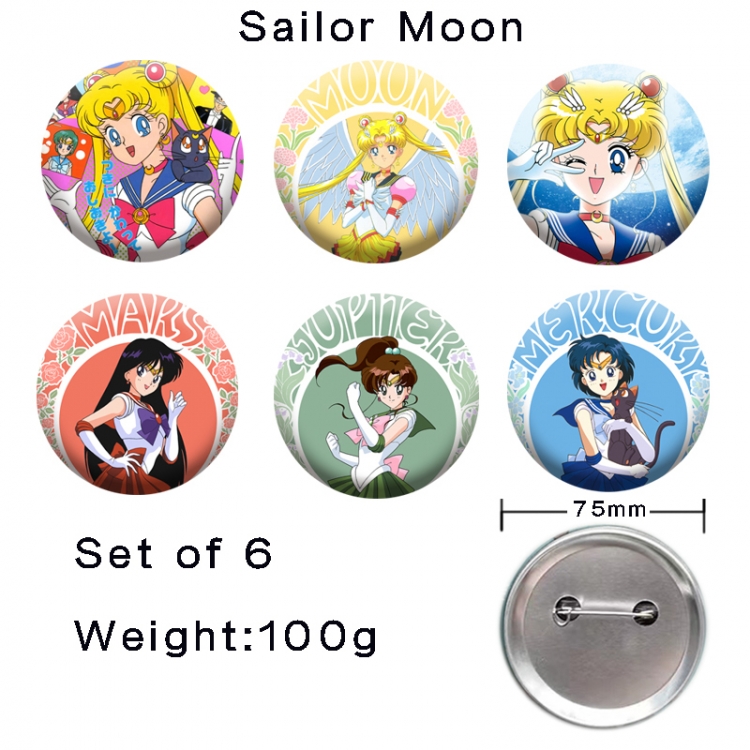 sailormoon Anime tinplate laser iron badge badge badge 75mm  a set of 6