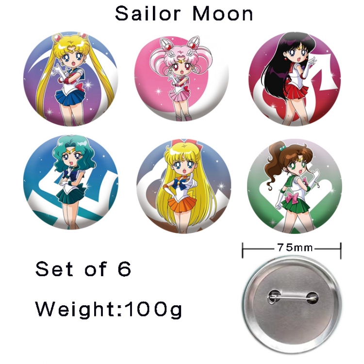 sailormoon Anime tinplate laser iron badge badge badge 75mm  a set of 6